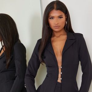 PLT Black Fitted Lace Up Blazer & Matching Wide Leg Pant